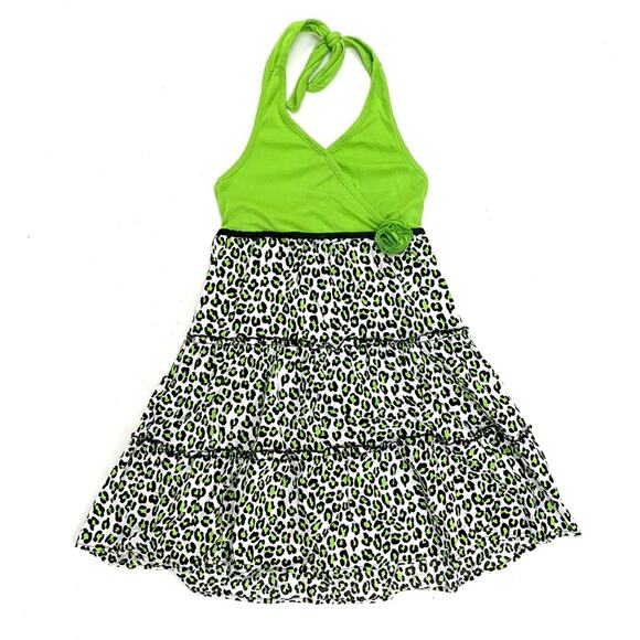 Lime Green Animal Print Halter Dress - Picture 1 of 8
